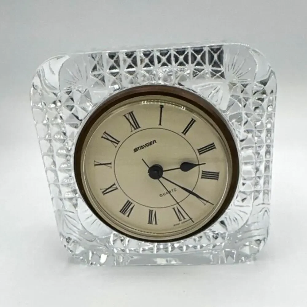 Staiger Crystal Square Desk Clock, Clear Analog Display, Roman Numerals